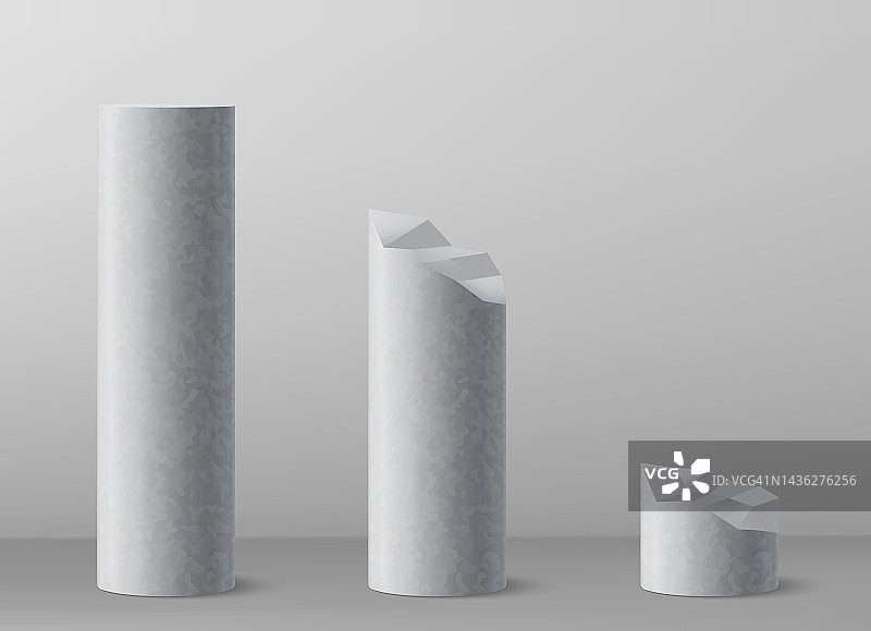 白色3d圆柱体柱隔离在灰色背景上。矢量图图片素材