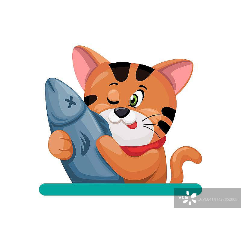 小猫与鱼吉祥物人物插画矢量图片素材