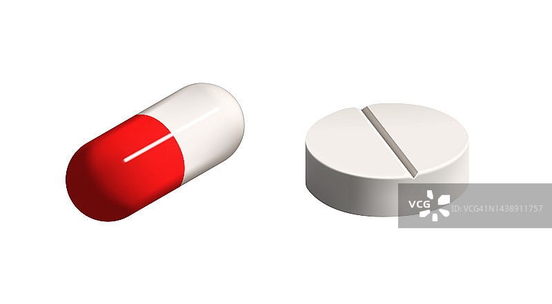 矢量3d风格胶囊和药片在白色背景，现实的药物符号图片素材