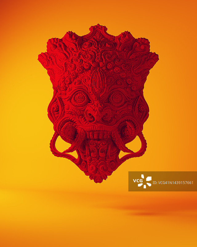 红色巴厘面具巴隆之王的精神传统万圣节恐怖图片素材