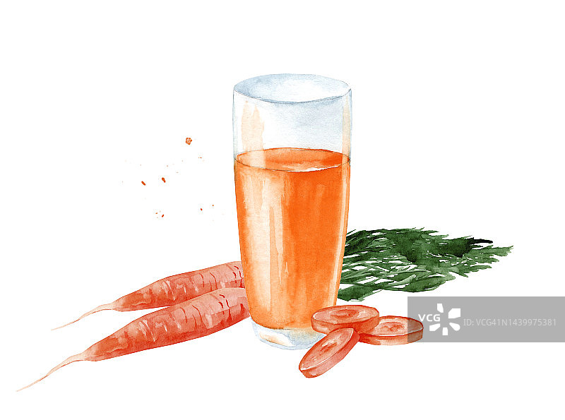 一杯胡萝卜汁在孤立的白色背景图片素材