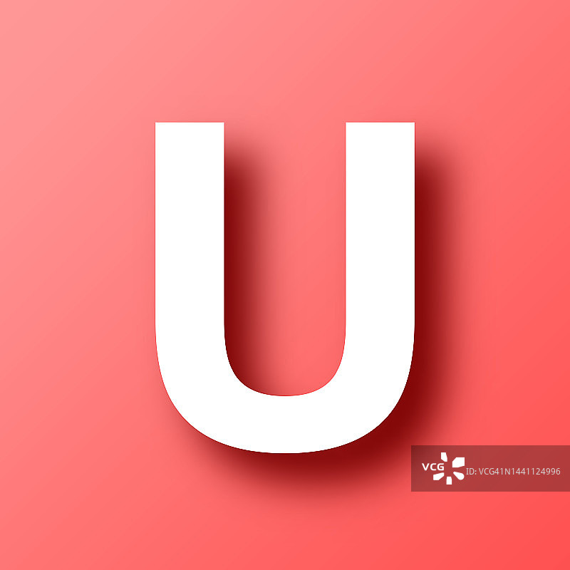 字母u图标在红色背景与阴影图片素材