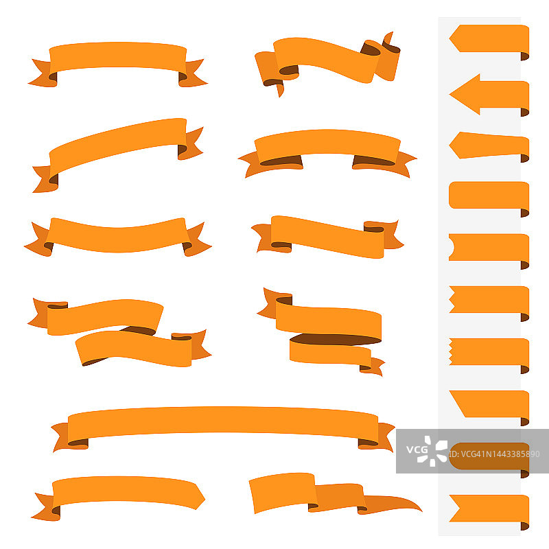 一套橙色丝带，横幅-白色背景的设计元素图片素材