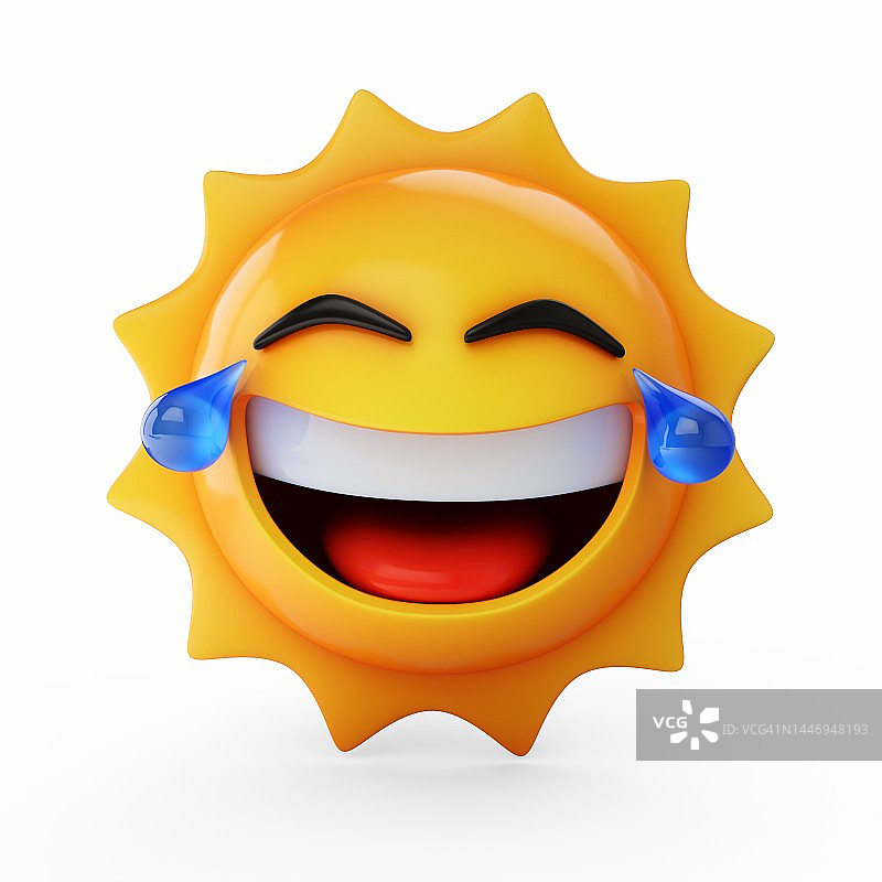 3D渲染笑太阳表情符号与眼泪隔离在白色图片素材