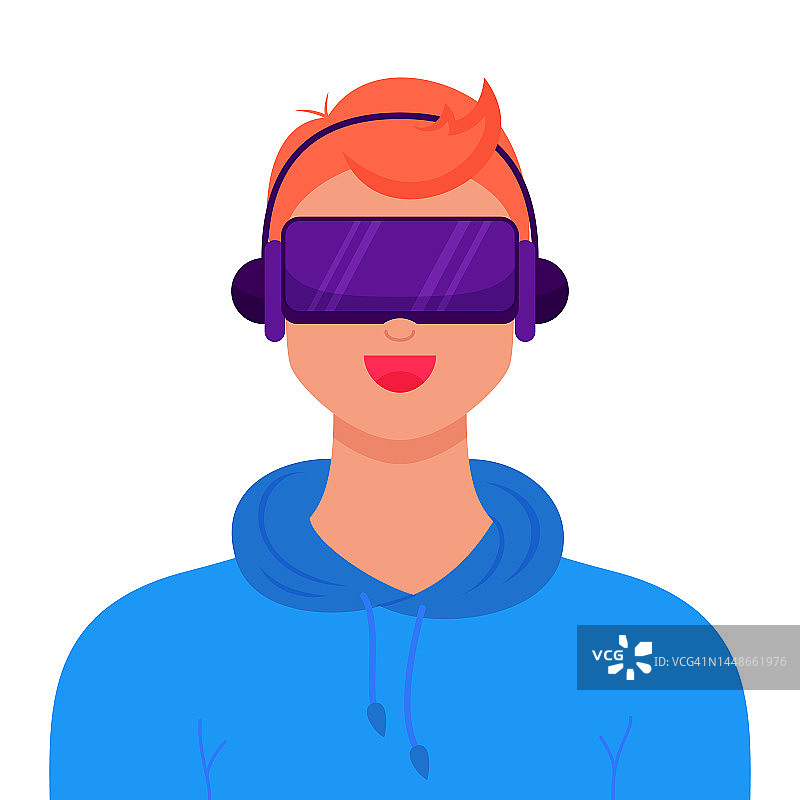 男子戴着虚拟现实耳机和耳机图片素材