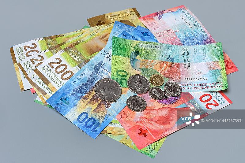 瑞士纸币和硬币，瑞士图片素材