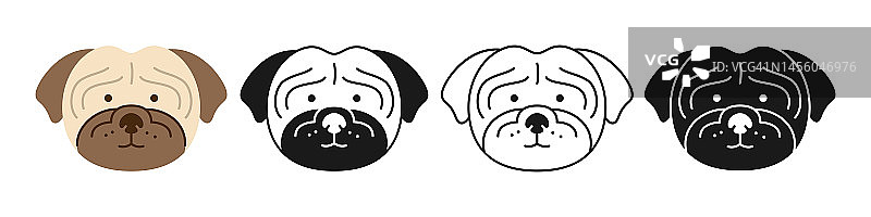 狗哈巴狗面对卡通人物设定小狗幼稚的符号口鼻涂鸦图标狗扁宠物图片素材