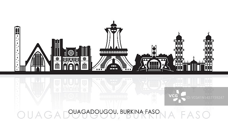 瓦加杜古城市的轮廓天际线全景，布基纳法索图片素材