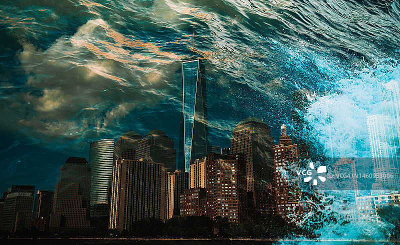 纽约市在水下。图片素材