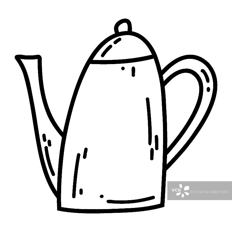 手绘涂鸦茶壶图标。厨房用具的矢量插图图片素材