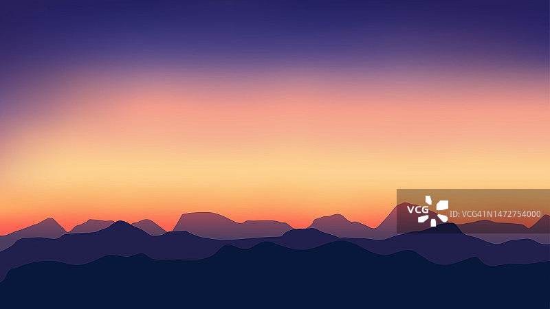 日落剪影景观的山矢量插图背景图片素材