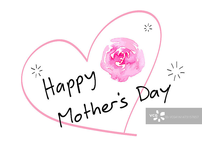 母亲节书法设计用水彩花和爱心图片素材