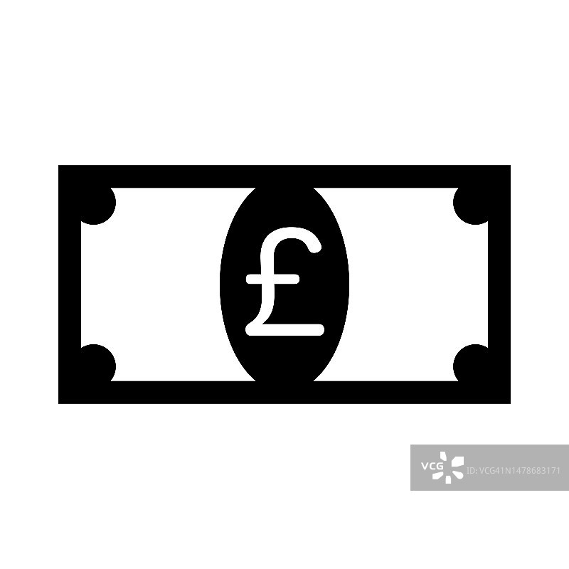 英镑纸币剪影图标。向量。图片素材