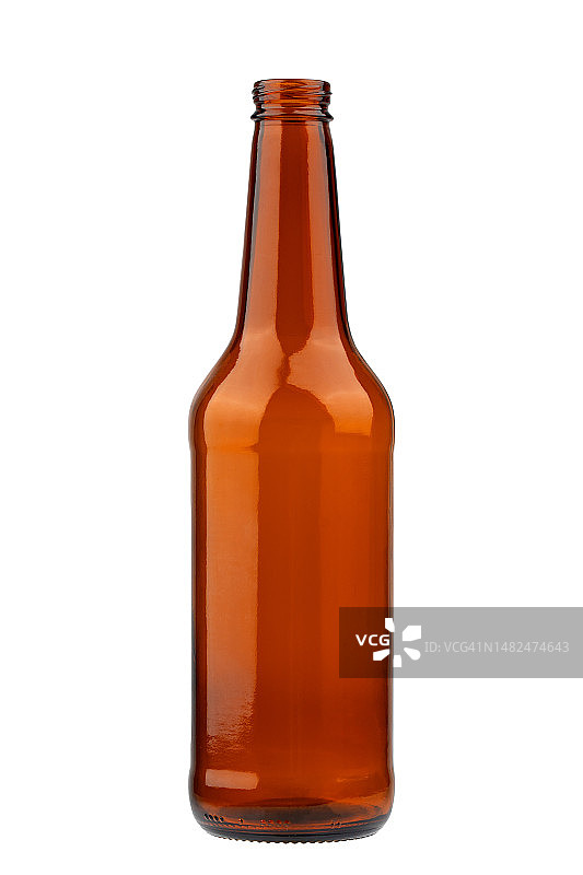 棕色玻璃制成的空啤酒瓶，孤立在白色的背景上图片素材