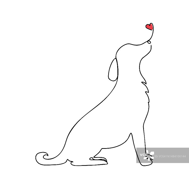 一个连续线狗与心脏，极简主义的标志图片素材