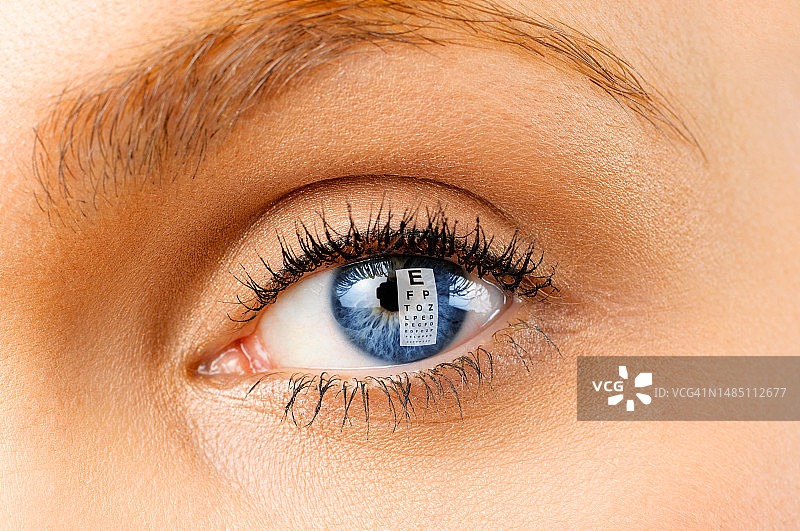 视力测试表反映在眼睛里图片素材