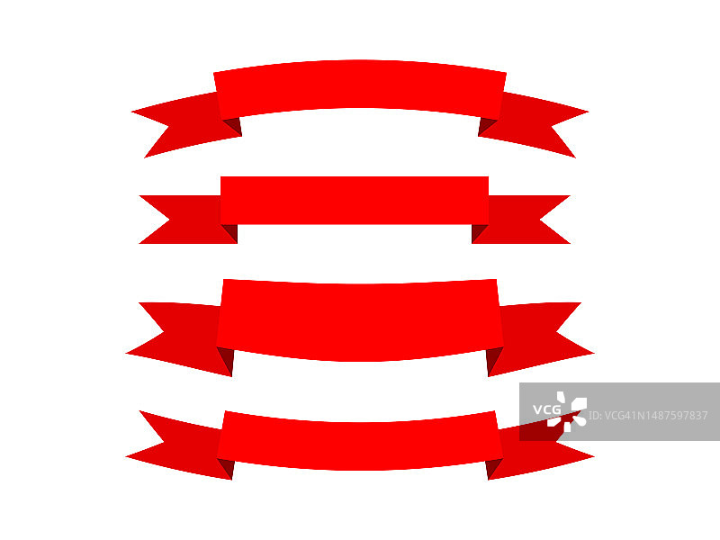 一套红色曲线和横幅丝带在平面矢量设计图片素材