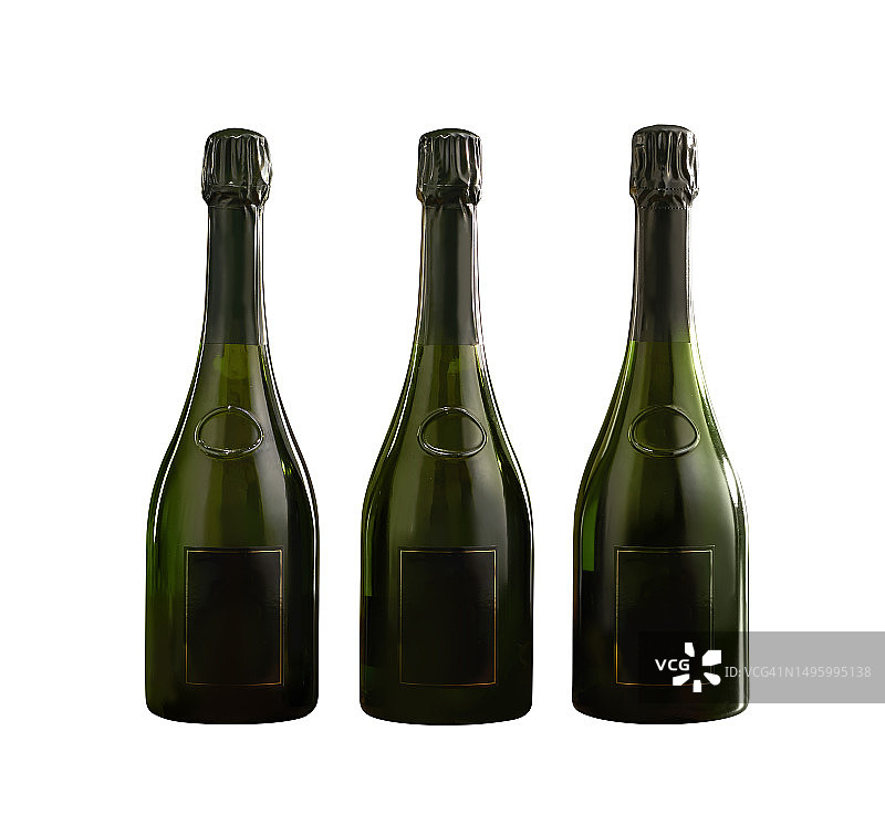 香槟瓶孤立的白色背景与剪辑路径图片素材
