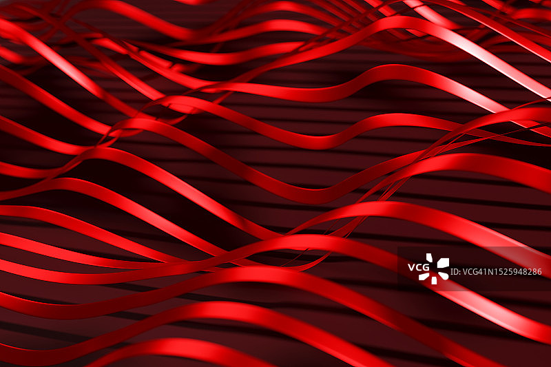 抽象分层条纹红色和黑色的背景。3D图案插图。图片素材