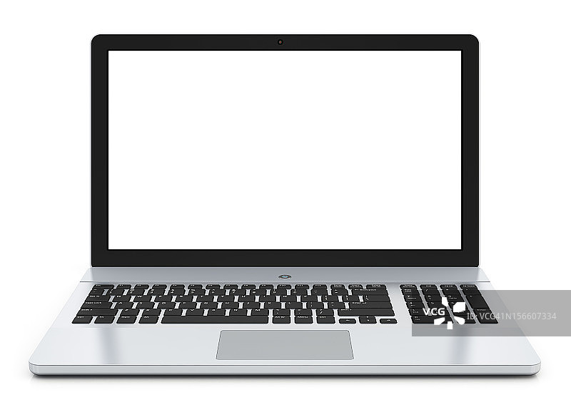 金属笔记本电脑与空白屏幕隔离在白色背景图片素材