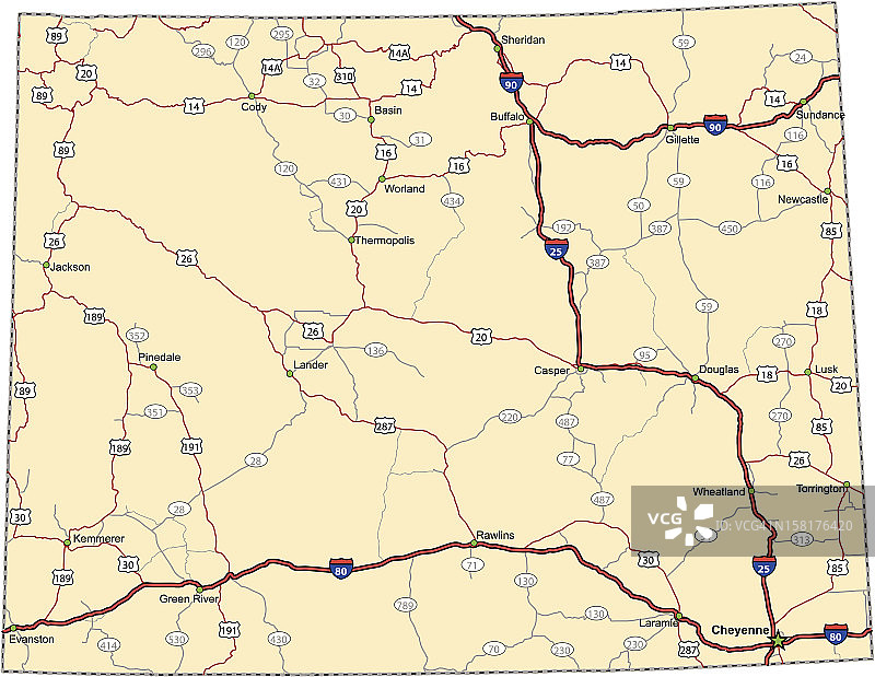 怀俄明州公路地图(矢量图)图片素材