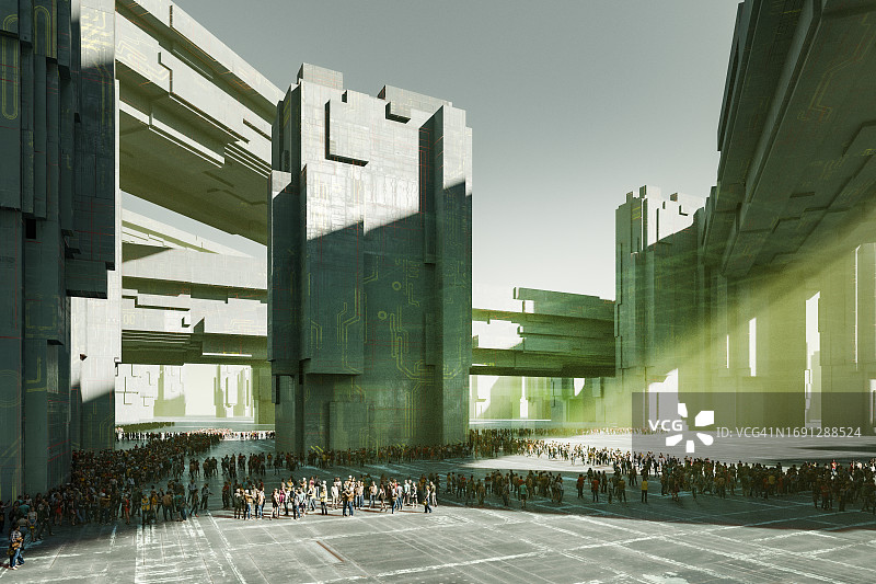 未来的城市景观，摩天大楼和人群图片素材