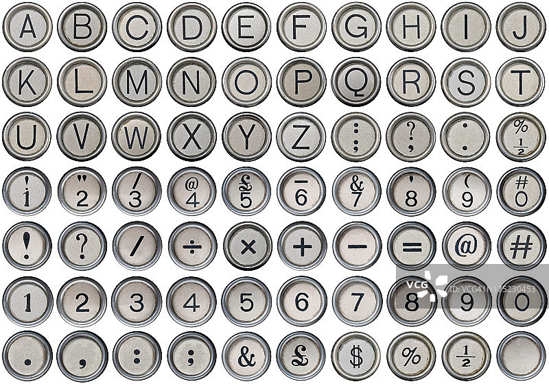 古董打字机字母表，数字和符号图片素材