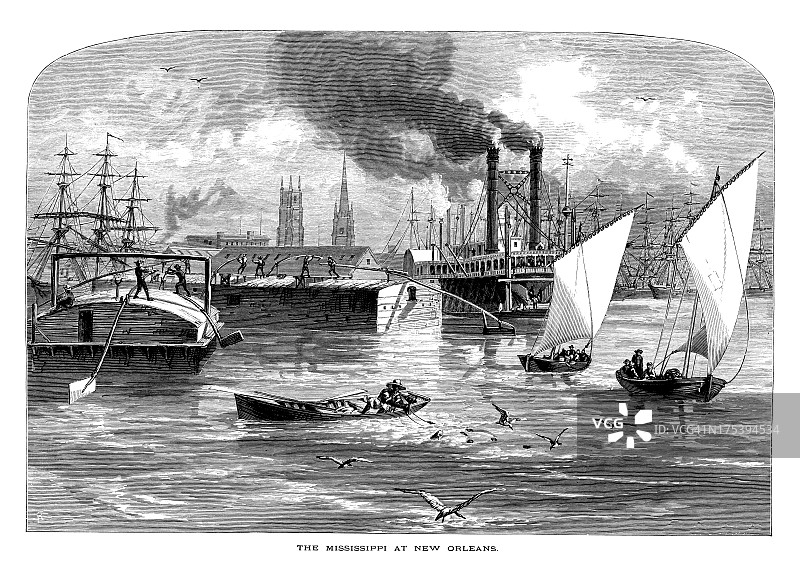 密西西比河在新奥尔良，美国|历史插图图片素材