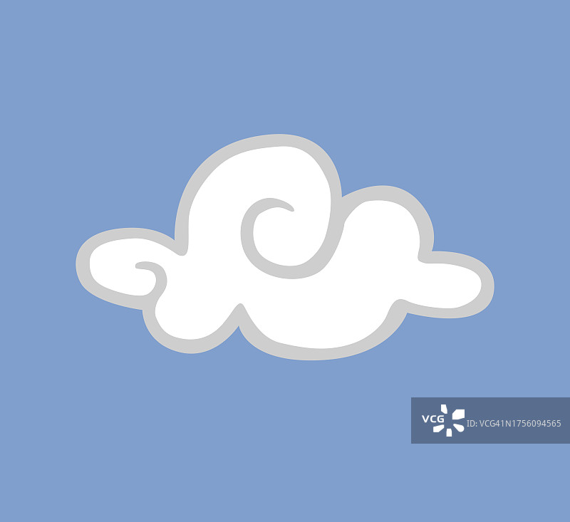白云孤立在蓝色的背景上。蓝色天空中波浪状的孩子气的云的图标。形状的矢量插图。图片素材