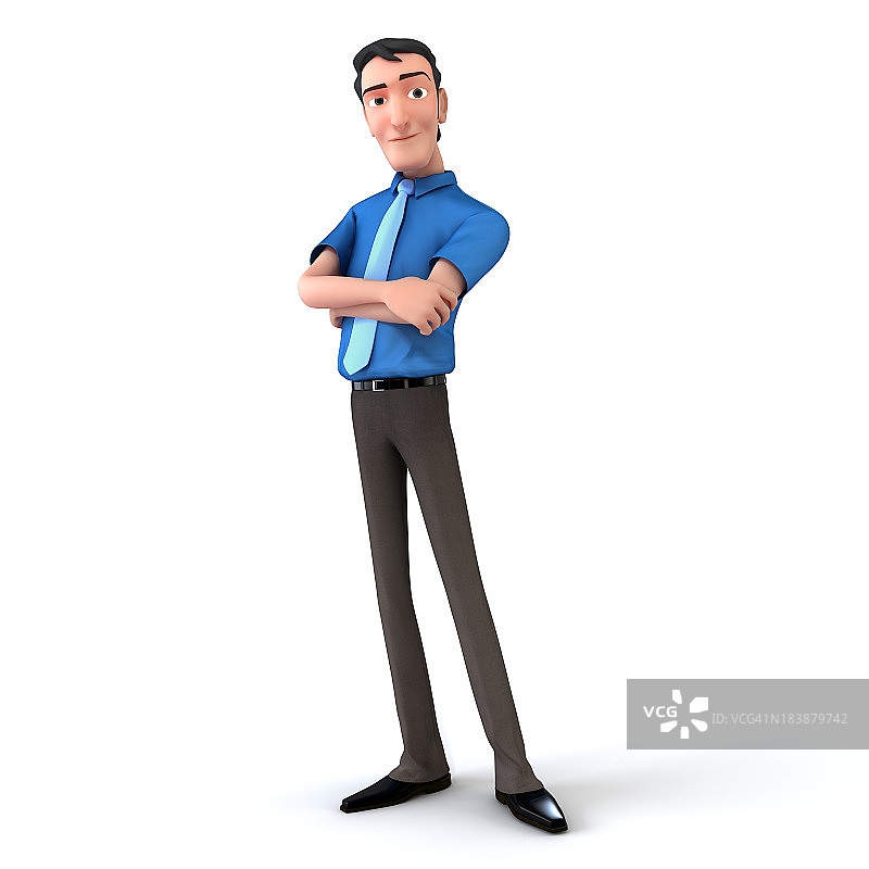 一个男人双臂交叉站着的3D卡通模型图片素材