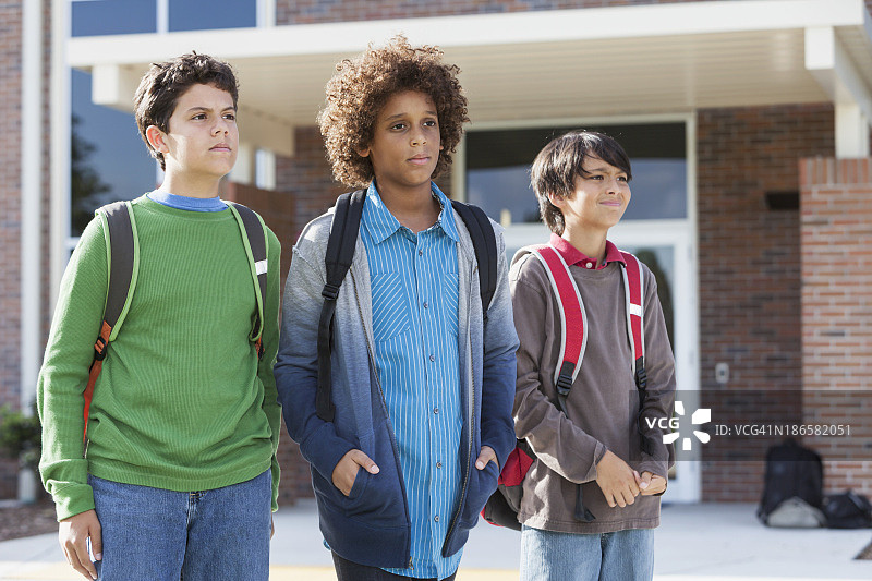 男孩们站在学校外面图片素材