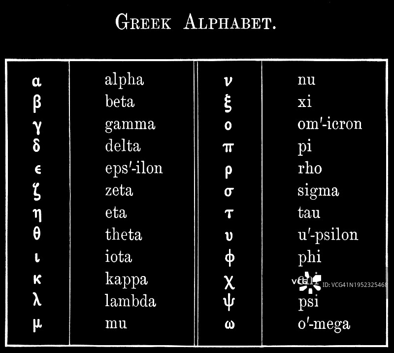 希腊字母的古老雕刻插图图片素材