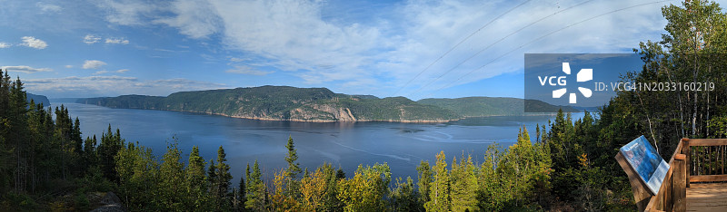 湖和山的全景对着天空图片素材