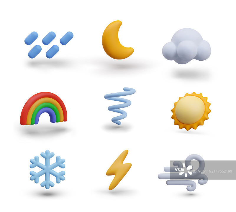 雨，新月，云，彩虹，龙卷风，太阳，雪花，闪电，风图片素材