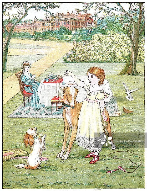 19世纪的女孩和她的宠物图片素材
