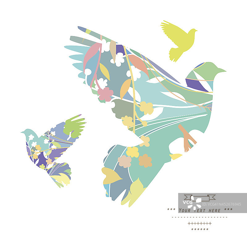 艺术鸽子插图充满花卉图案图片素材