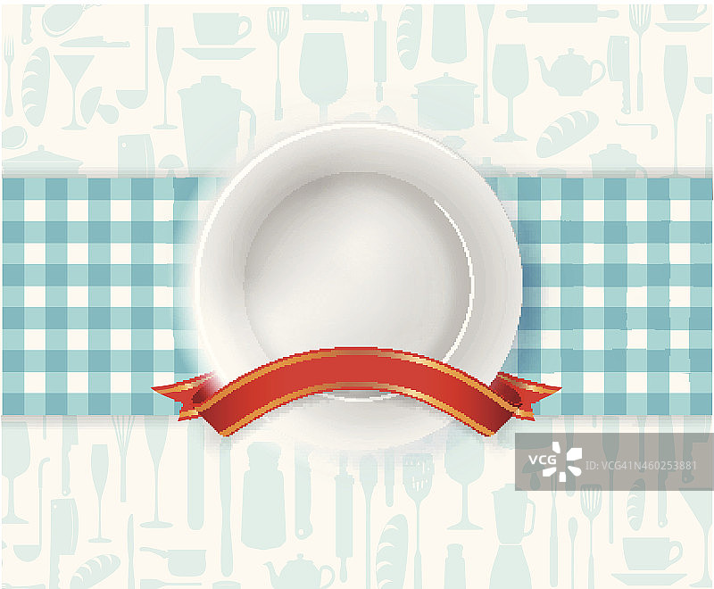 餐厅菜单设计用盘子和丝带图片素材