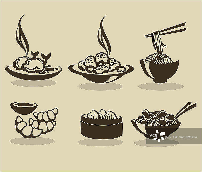 向量收集亚洲食物符号…图片素材