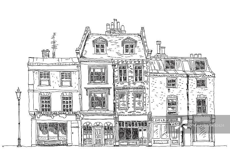 伦敦的古英国城镇住宅。素描集合图片素材