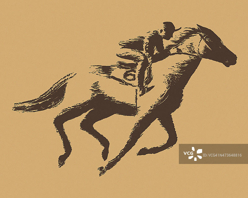 赛马和骑师插图上的米色背景图片素材