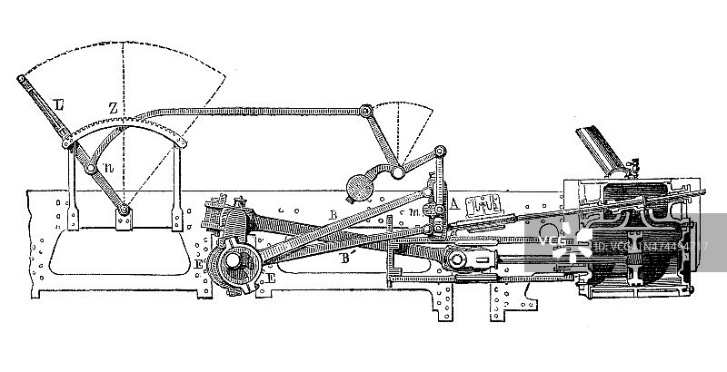 蒸汽动力机械的古董插图图片素材