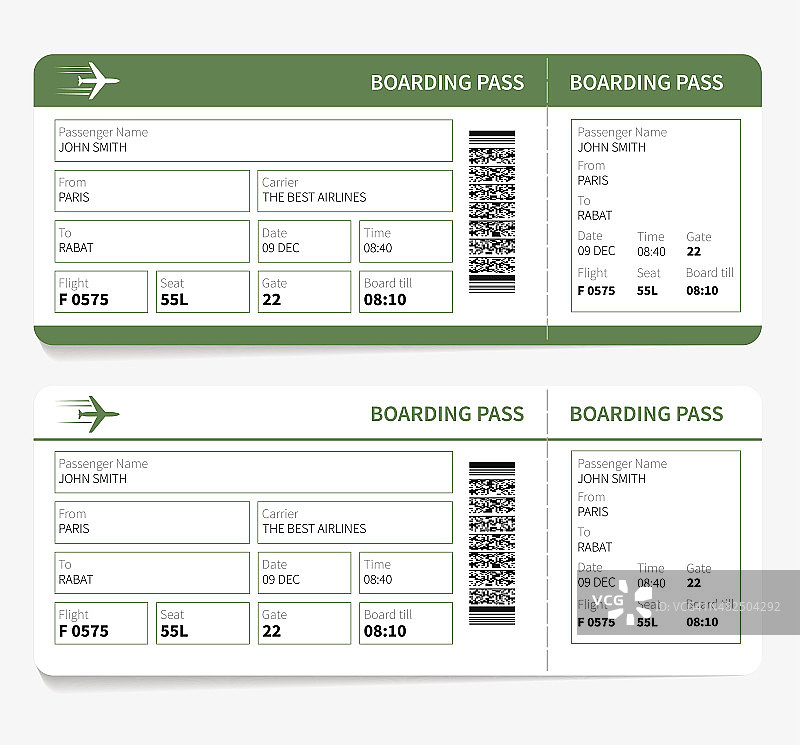 机票、绿登机牌和登机口号码图片素材