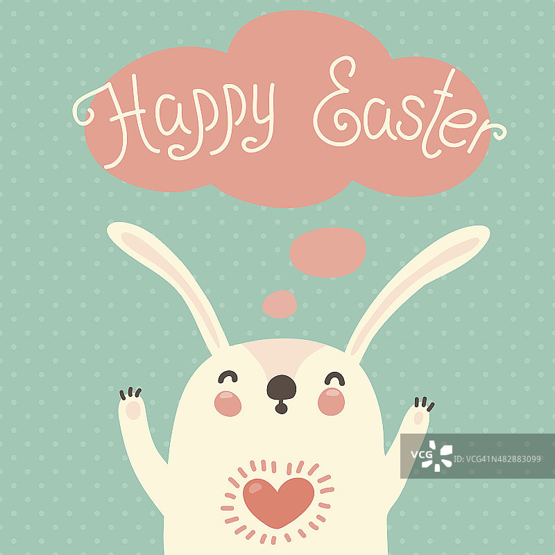 可爱的兔子复活节快乐卡片。图片素材