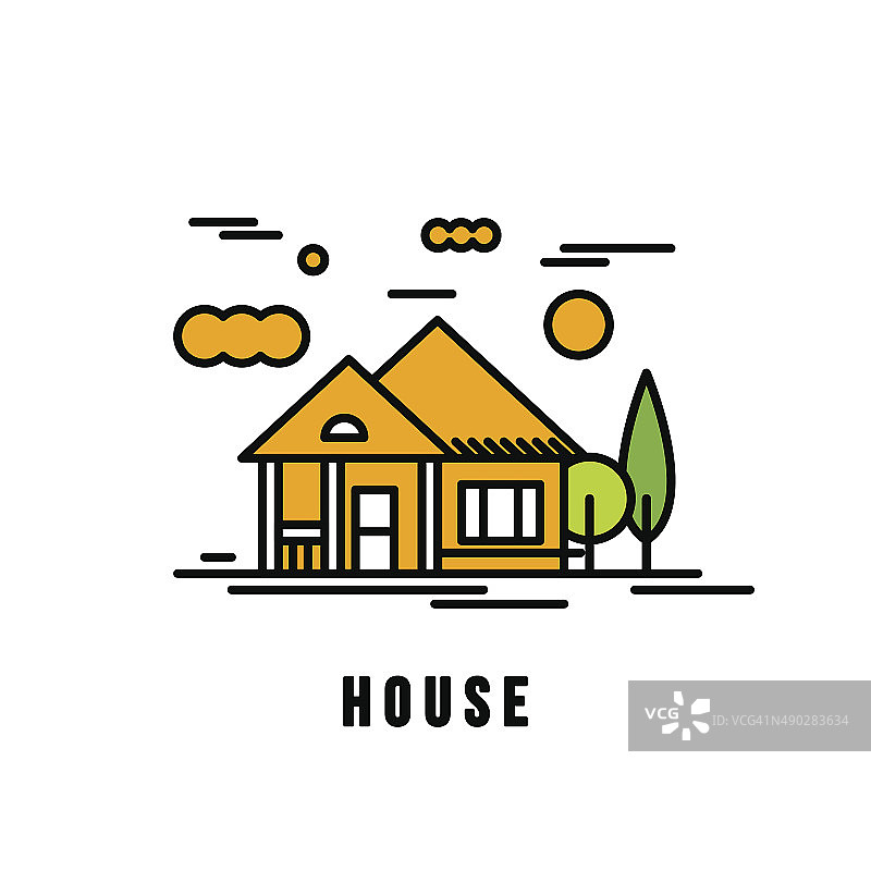 房屋建筑矢量图。带有c的乡村景观图片素材