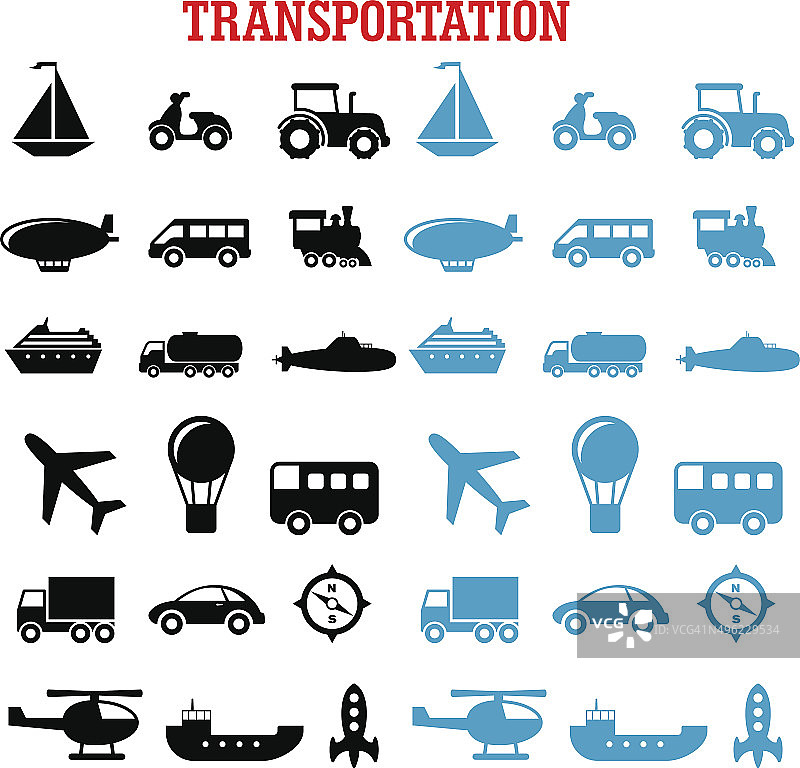 黑色和蓝色的平面交通图标图片素材