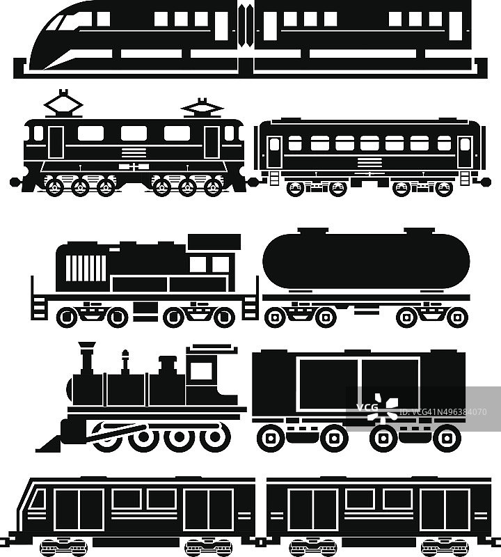 火车，空中火车，地铁矢量图标集。乘客和公共图片素材
