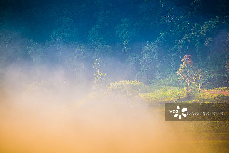 泰国北部山区的清晨日出全景图片素材