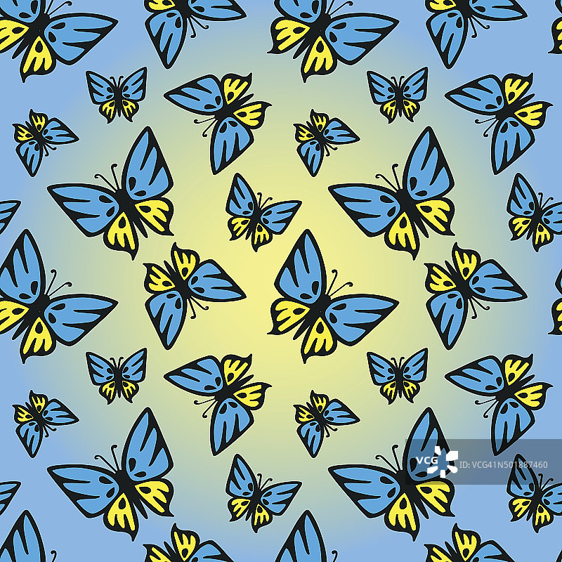 蝴蝶蓝黄色质地无缝图片素材
