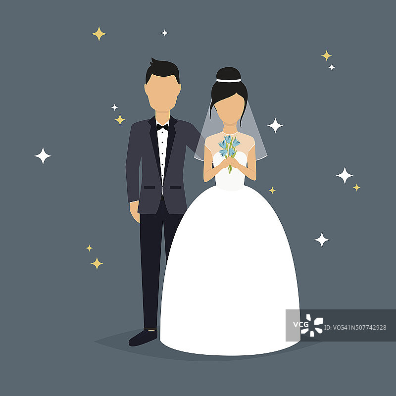 新娘和新郎。灰色背景上的婚礼设计。V图片素材