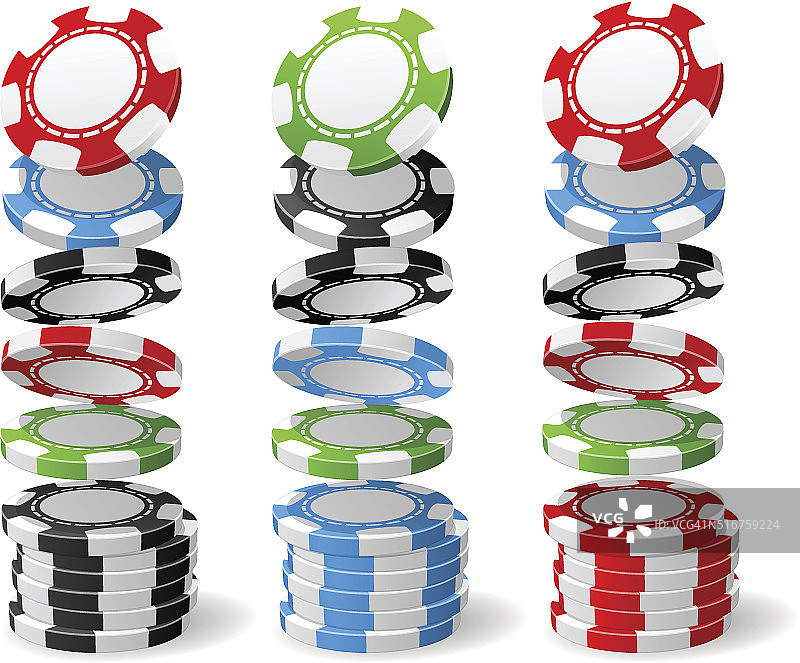 赌博(赌场)筹码落在一堆-扑克筹码图片素材
